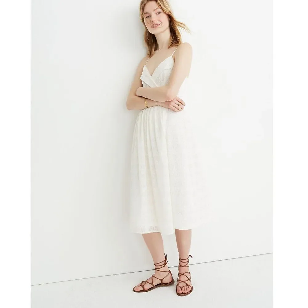 NEW Madewell Embroidered Pleated Wrap Dress Midi Sleeveless in Ivory Women's S